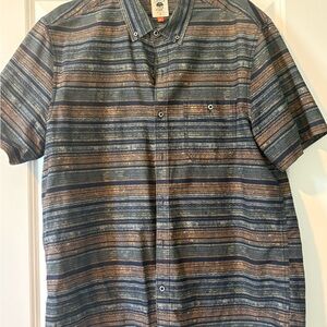 Men's Short-Sleeve Button-Down Shirt - Navy & Brown Stripe